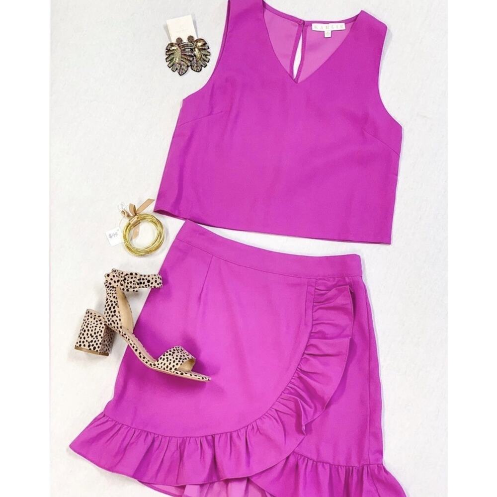 Karlie 2 Piece Set Womens Small Purple Ruffle Mini Skirt Crop Tank Party Summer